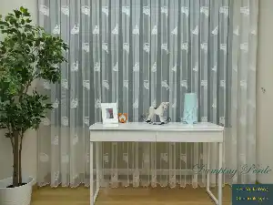 Çocuk Odası Tül Perde - Yarış Arabası Desenli Tül Perde- Ekru