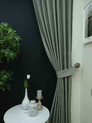 Salon Perdesi - Natural Grimsi Desenli Jakar Fon Perde (geniş En:280 Kumaş)- Gri Açık