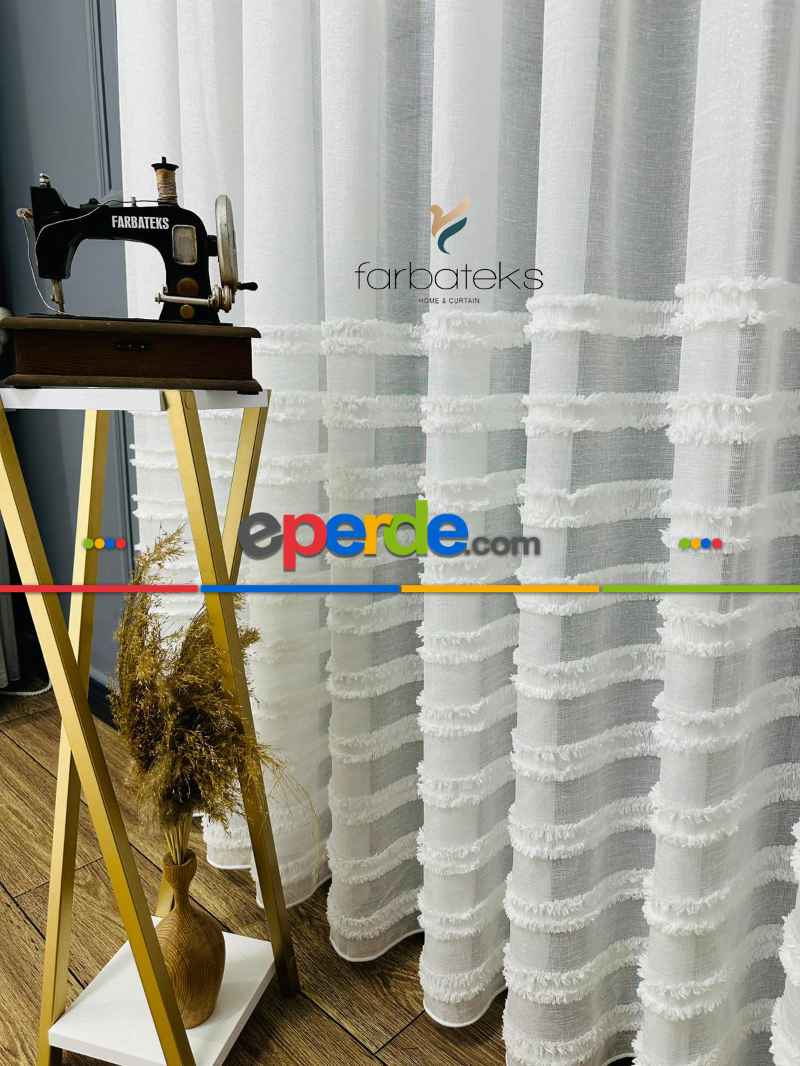 Puf Puf Ponponlu Saçaklı Tül Perde