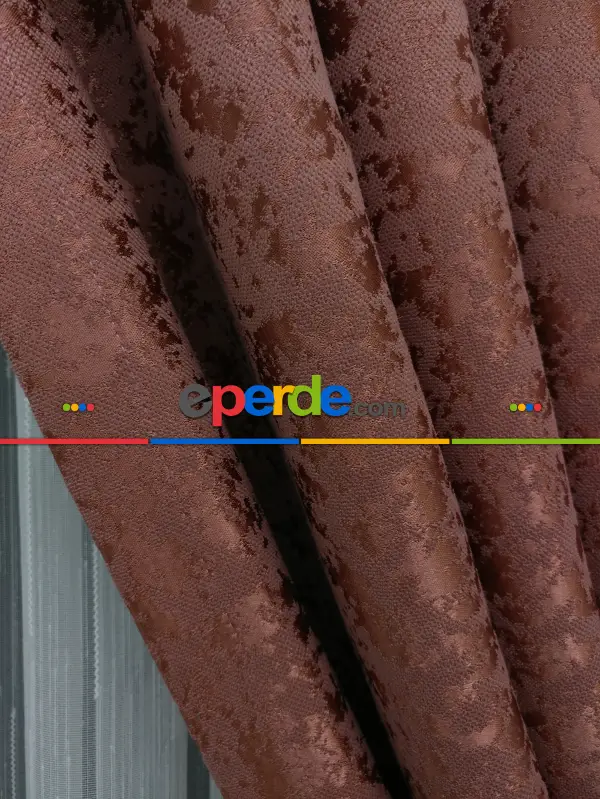 Bakır Rengi Kendinden Desenli Jakar Fon Perde (285 En)- Kiremit Rengi