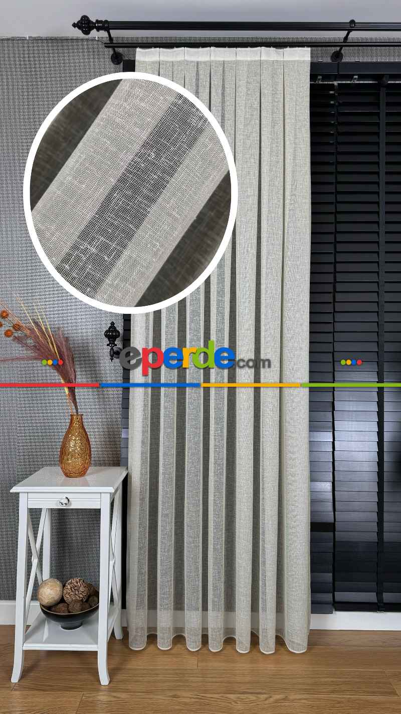 Yatak Odası Bej Naturel Keten Düz Tül Perde - Premium Kalitedir, Eteği Kurşunludur.