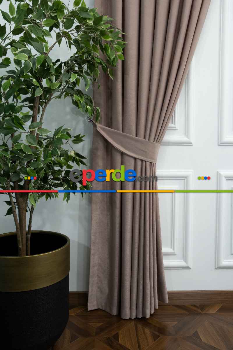 Salon - Soft Bej Fon Perde Dökümlü En - Bej