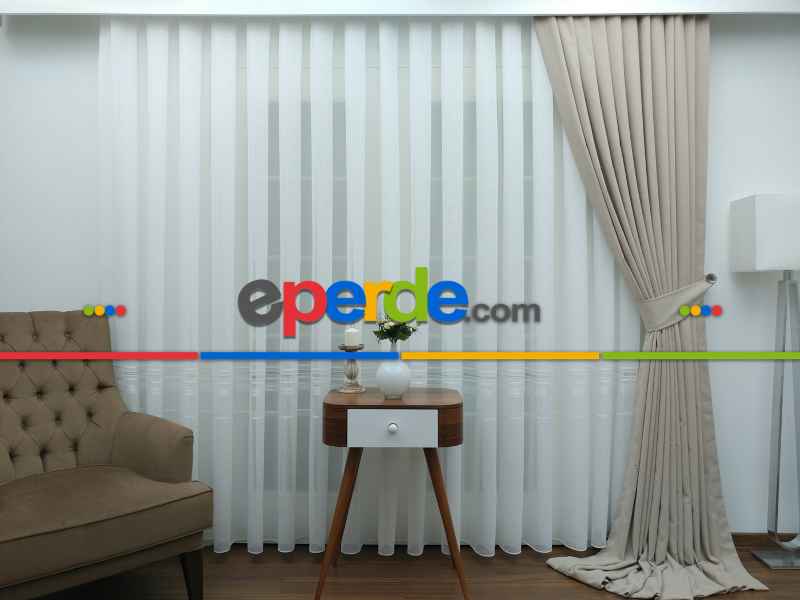 Ekru ( Beyaza Yakın ) - Keten Tül Perde- Ekru - Kurşunlu Tül