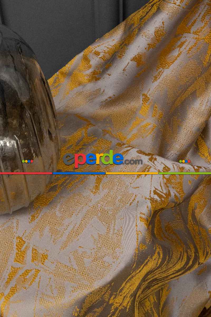 Yatak Odası Fon Jakar Dokuma Fon Perde Hardal Sarı