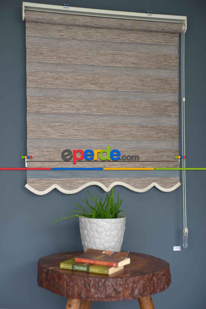 Halim Perdesan Bz-255 Açık Kahve Renk Etekli Veya Eteksiz Zebra Stor Perde