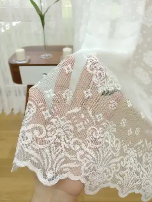 Serpme Damask Desenli Özel Örme Dokulu Tül Perde- Ekru