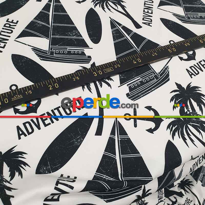 Yelken Ve Ada Desenli Fon Perde Evm701 Kumaşı Kalındır Duck Bezi Değildir- Siyah-Beyaz