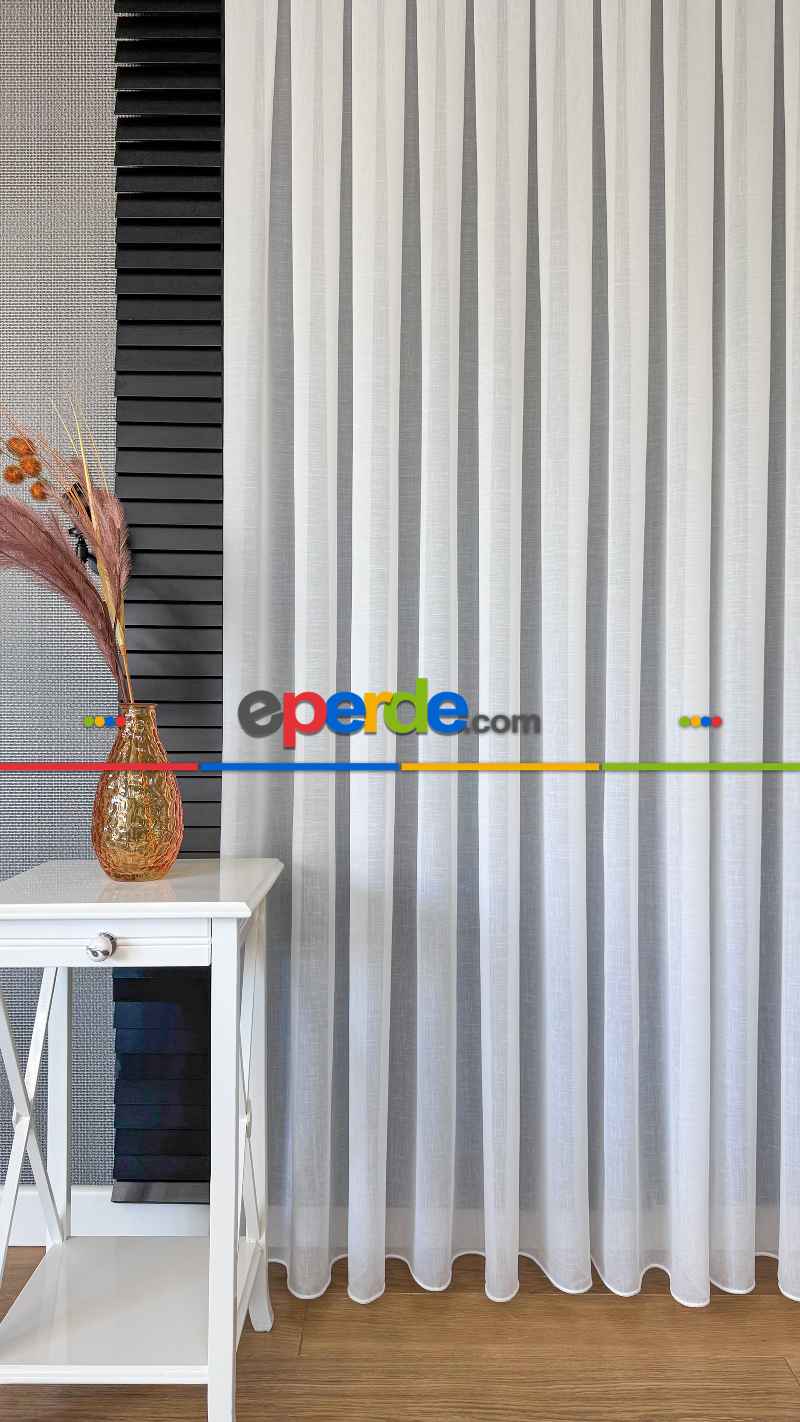 Ekru Naturel Keten Tül Perde - Ütü İstemez - Kurşunlu - S Pile Seçenekli - Premium Kalite