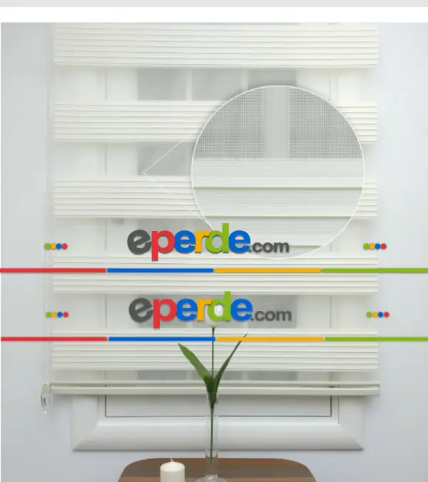 Salon Zebra Perde - Geniş Krem Plise Zebra Perde- Krem