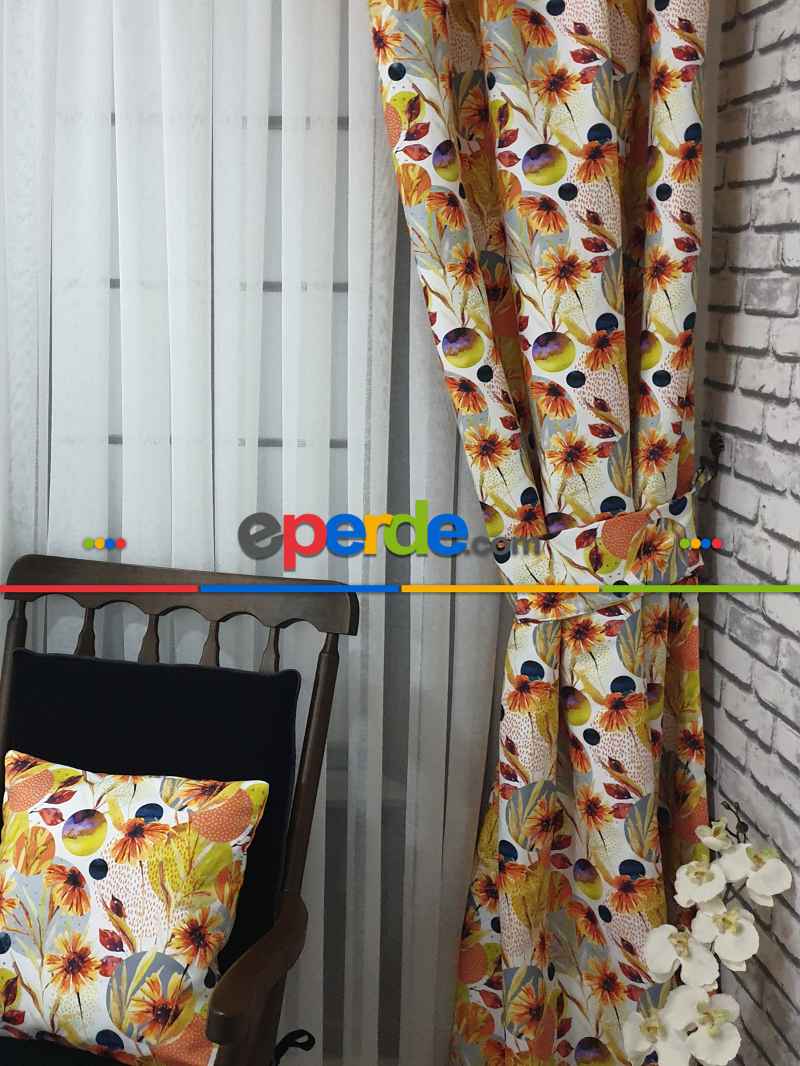 Mutfak Fon Perde Baskılı Evm587- Mavi