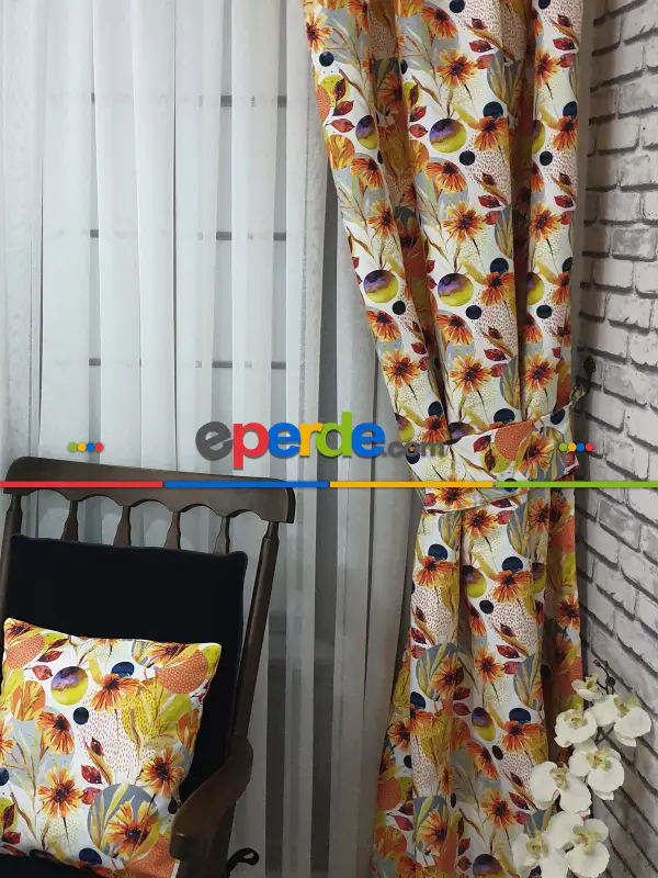 Mutfak Fon Perde Baskılı Evm587- Mavi