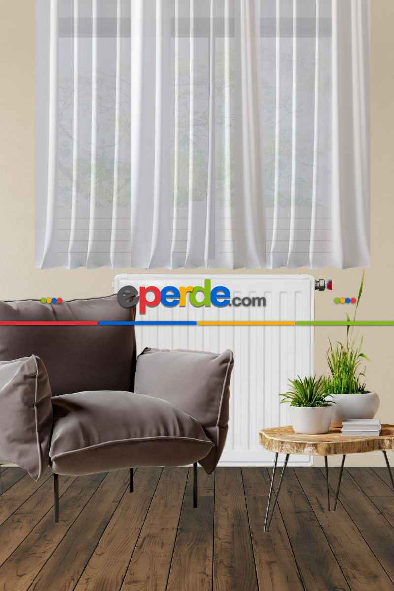 Petek Üstü Vual Tül Perde Kar Beyaz