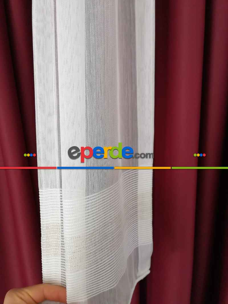 Oturma Odası - Bambu Vakko Enine Bantlı Tül Krem - Altın