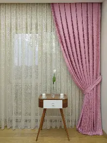 Pembe Duz Jakar Fon Perde (180)- Gül Pembe