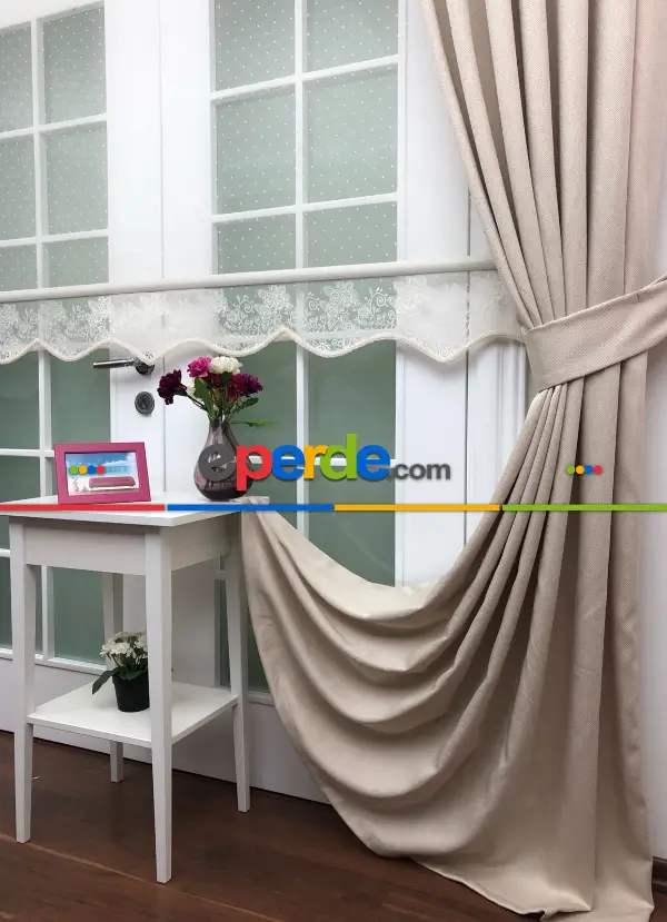 Koyu Krem Renk Düz Fon Perde- Krem Koyu