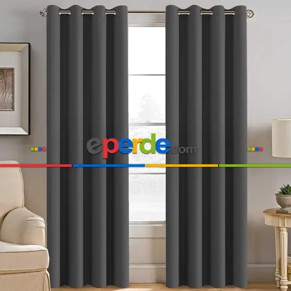 Yatak Odası Antrasit Gri Perde Kuşgözü Rustik Perde Halka Kuşgözü Boru İçin Perde