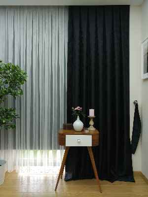 Siyah Renk Jakar Desenli Fon Perde - Siyah