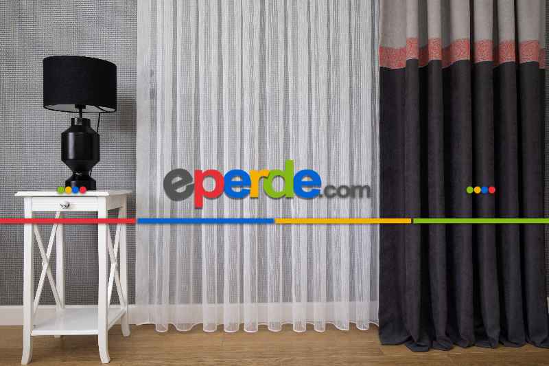 Gri Ve Antasit Kombinli Kırmızı Bordürlü Fon Perde - Ürün Videosu Vardır Açıklama Kısmında.