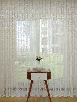 Sarmaşık Yaprak Desenli Özel Örme Dokulu Tül Perde - Ekru