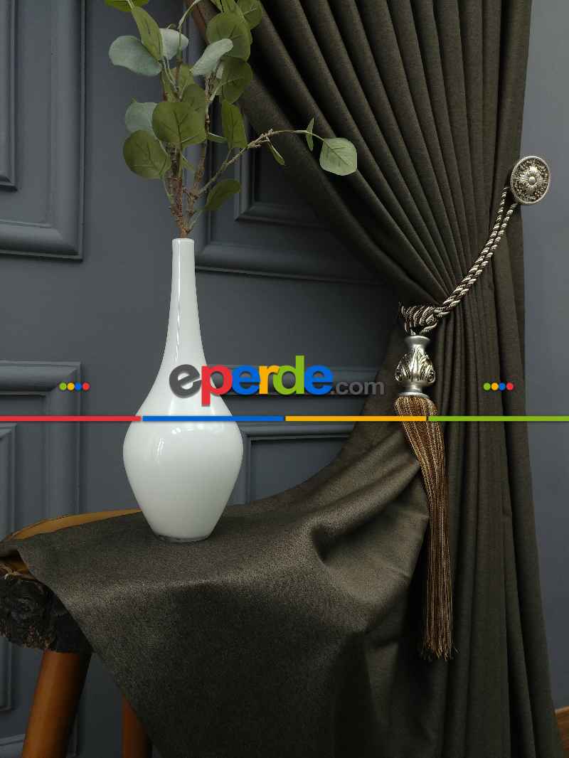 Modern Keten Görünümlü Işık Geçirmez Karatma Fon Perde 2025 Ikon- Kahve Venge-acı Kahve