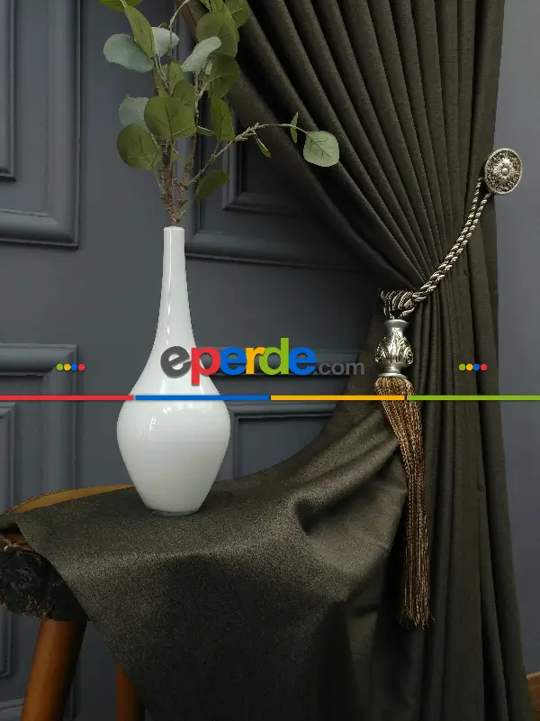 Yatak Odası - Modern Keten Görünümlü Işık Geçirmez Karatma Fon Perde 2021 Ikon- Kahve Venge-acı Kahve