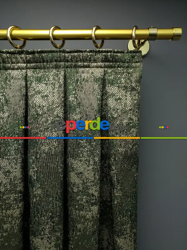 Yatak Odası Fon Patine Desenli Modern Desenli Jakarlı Fon Perde Yeni Seri 401- Haki Yeşil