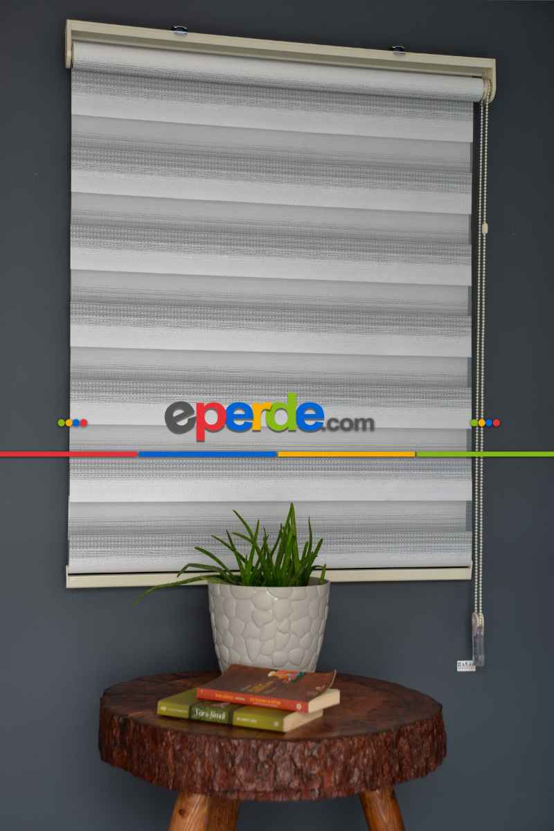 Halim Perdesan Zn-22 Beyaz & Siyah Renk Etekli Veya Eteksiz Zebra Stor Perde