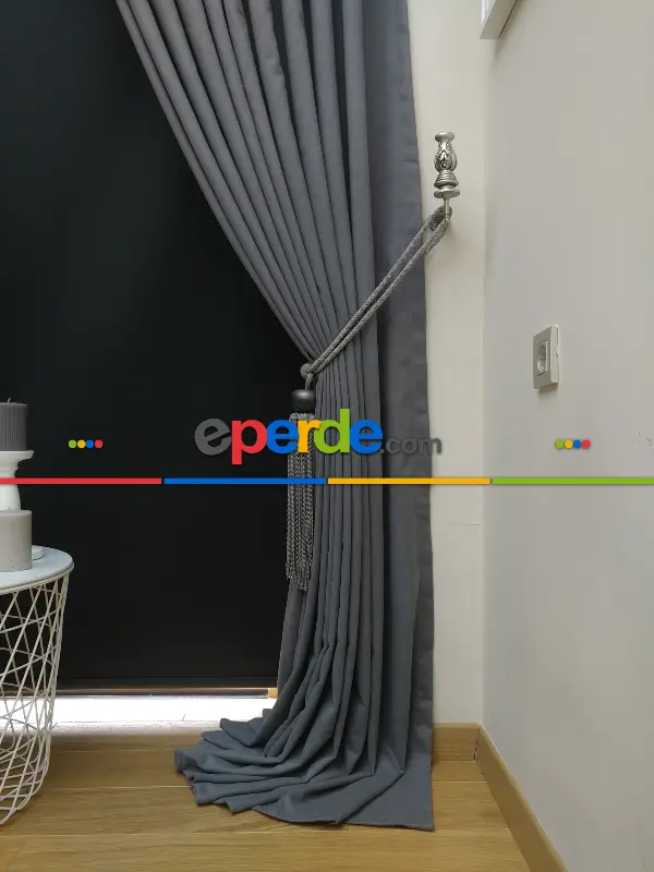 Gri Düz Renk Dökümlü Fon Perde (150)- Gri