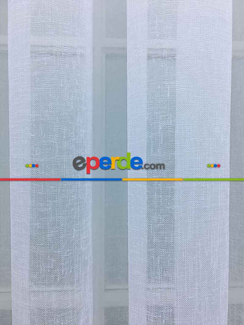 Salon Tül Perde - Lüx Tül Perde Ve Kruvaze Perde Saf Keten Doku Beyaza Yakın- Ekru