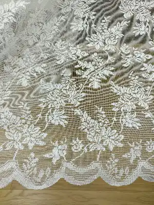 Çiçek Desenli Fransız Dantel Tül Perde- Ekru