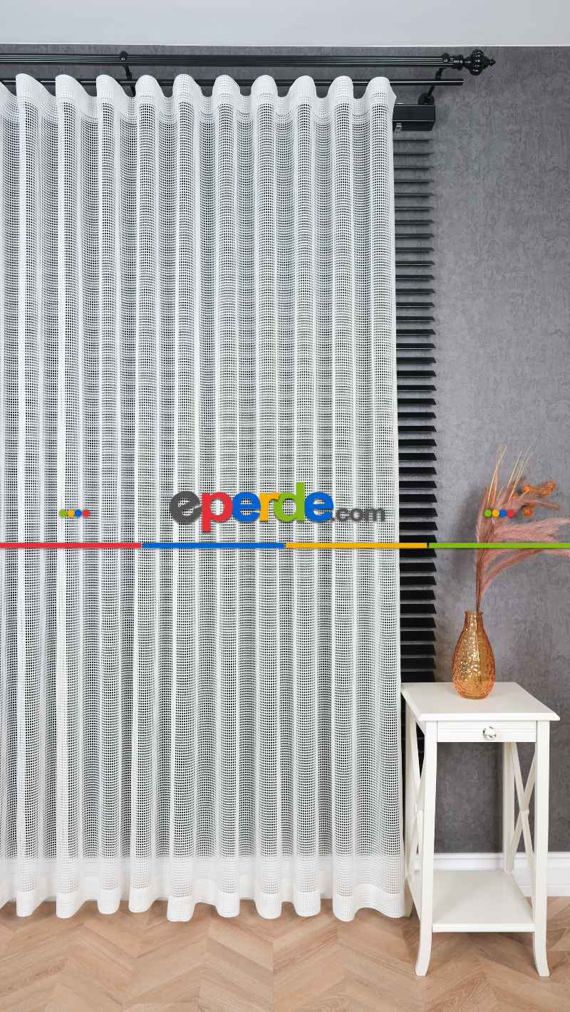 Ekru File Tül Perde, Ağır Gramajlı Premium Seri