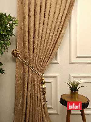 Salon Brillant Jakar Fon Camel Renk Düz Fon Perde - Camel
