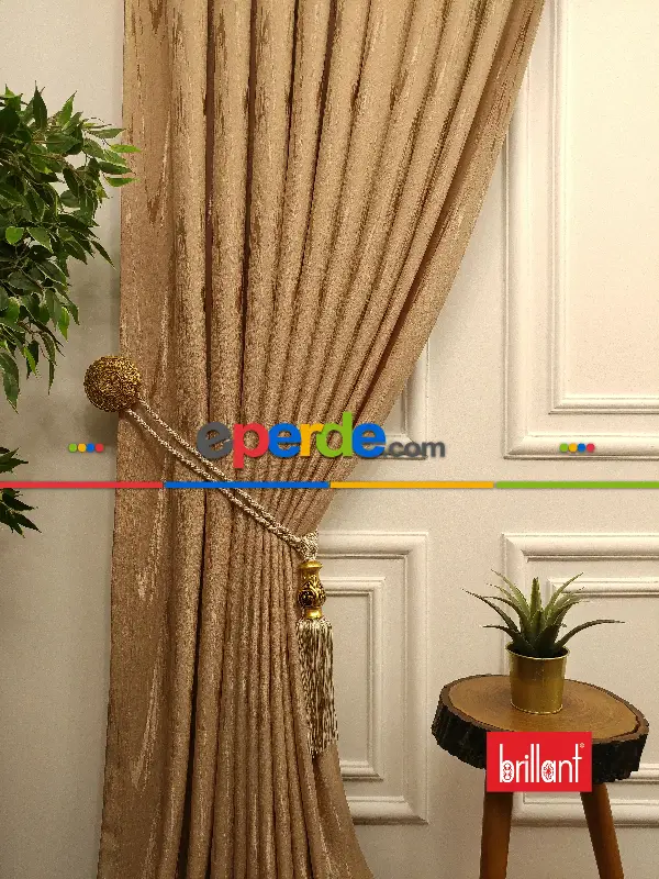 Brillant Jakar Fon Camel Renk Düz Fon Perde - Camel