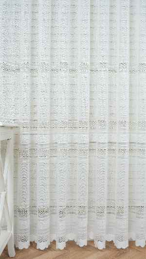 Ekru Enine Bantlı Çizgili Tül Perde, Ağır Gramajlı Premium Seri