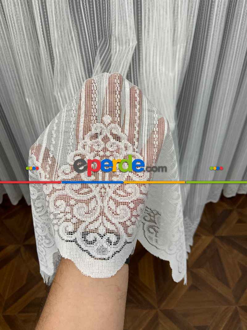 Fransız Dantel Tül 2025 Örme Tül Perde - Ekru Kırık Beyaz