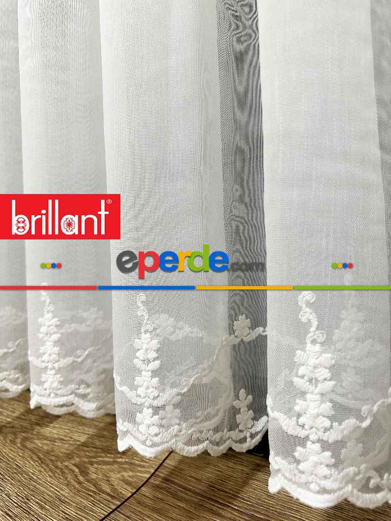 Brillant Ayna Desen Beyaz İşlemeli Tül Perde