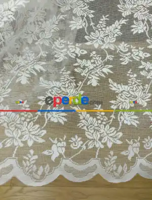 Çiçek Desenli Fransız Dantel Tül Perde ( Hazır Ölçü 1/2.5 Normal Pile )- Ekru 200cm X 195cm 