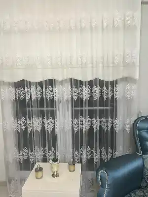 İşleme Desen Brode Tül Perde- Ekru