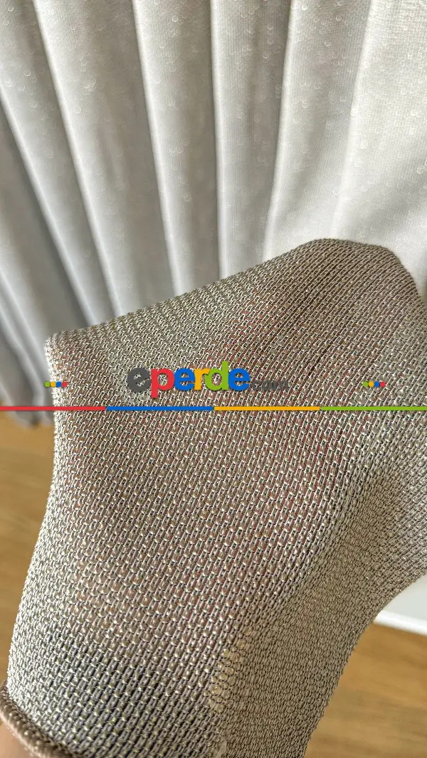 Salon - Gold Altın Keten Gümüş Simli Tül Perde - Ağır Gramajlı Premium