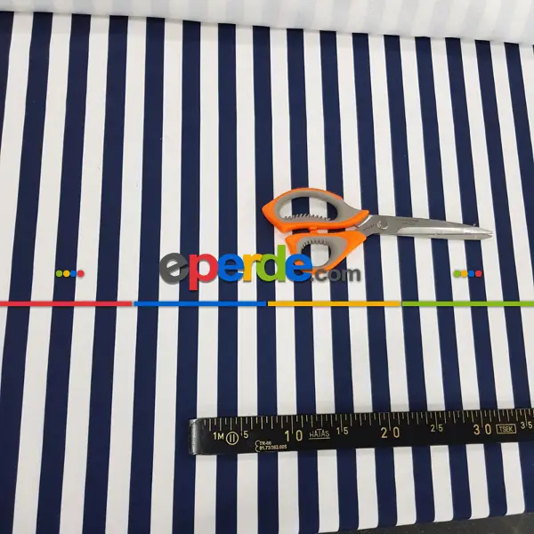 Lacivert Beyaz Çizgi Desenli Fon Perde Evm1137 Kumaşı Kalındır Duck Bezi Değildir- Lacivert-Beyaz