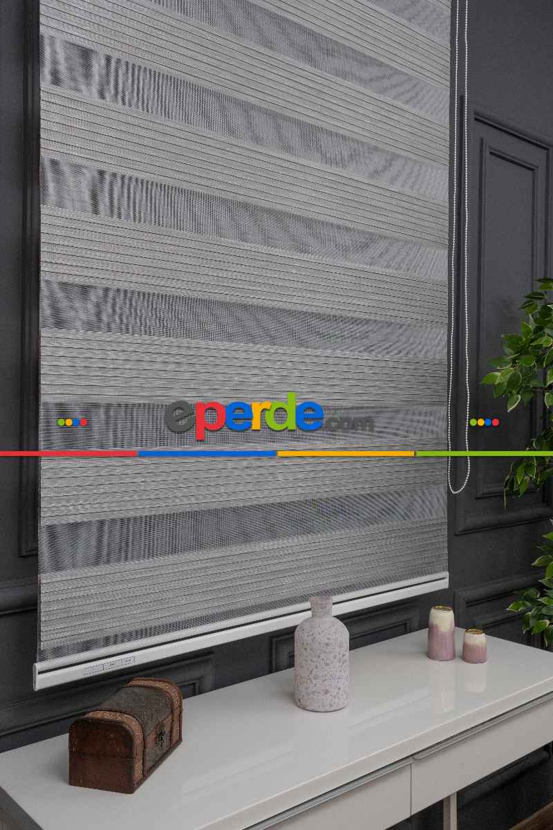 Zebra Perde - Gümüş Simli Geniş Plise Zebra Perde