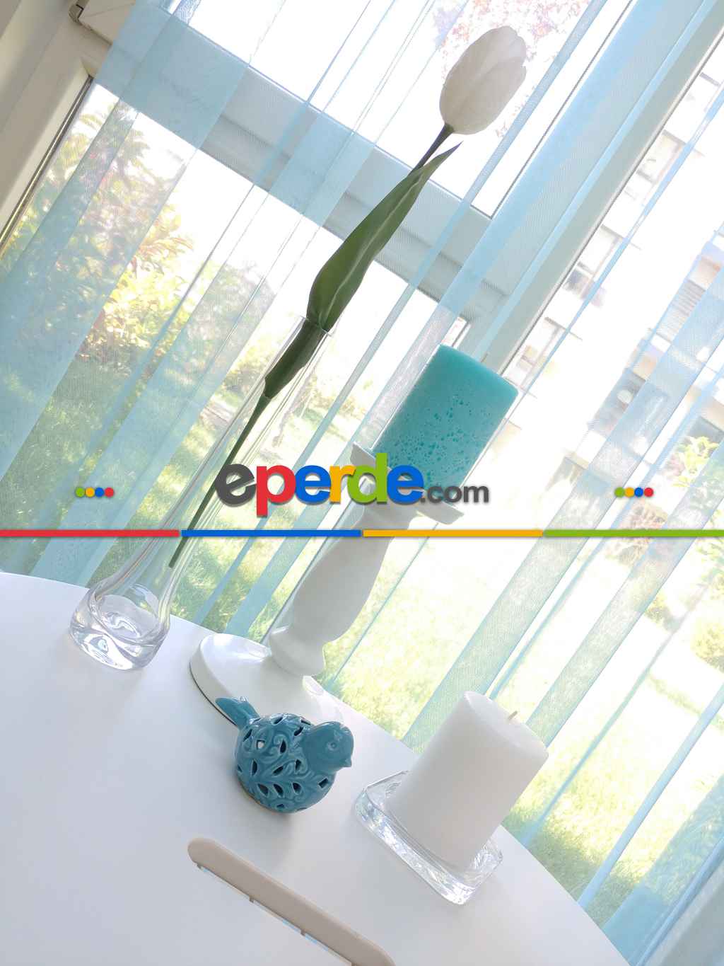 Erkek Çocuk Odası Tül Perde- Mavi Açık - Kurşunlu Tül