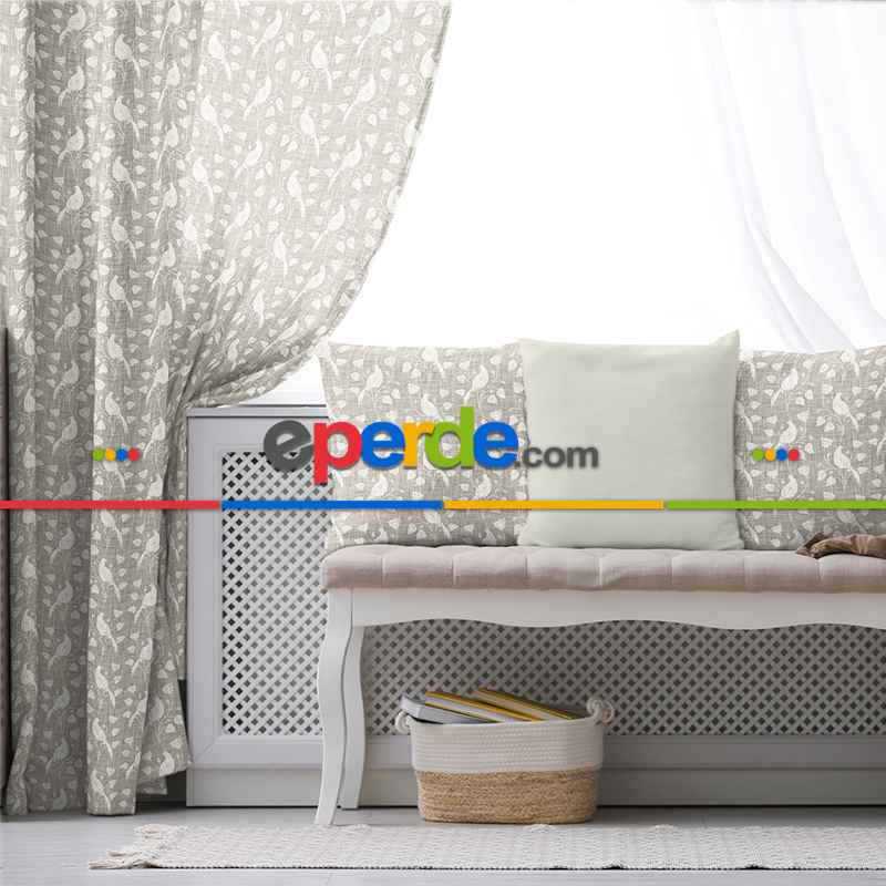 Oturma Odası Fon Perde Evim1597 Kumaşı Kalındır Duck Bezi Değildir- Mavi-beyaz