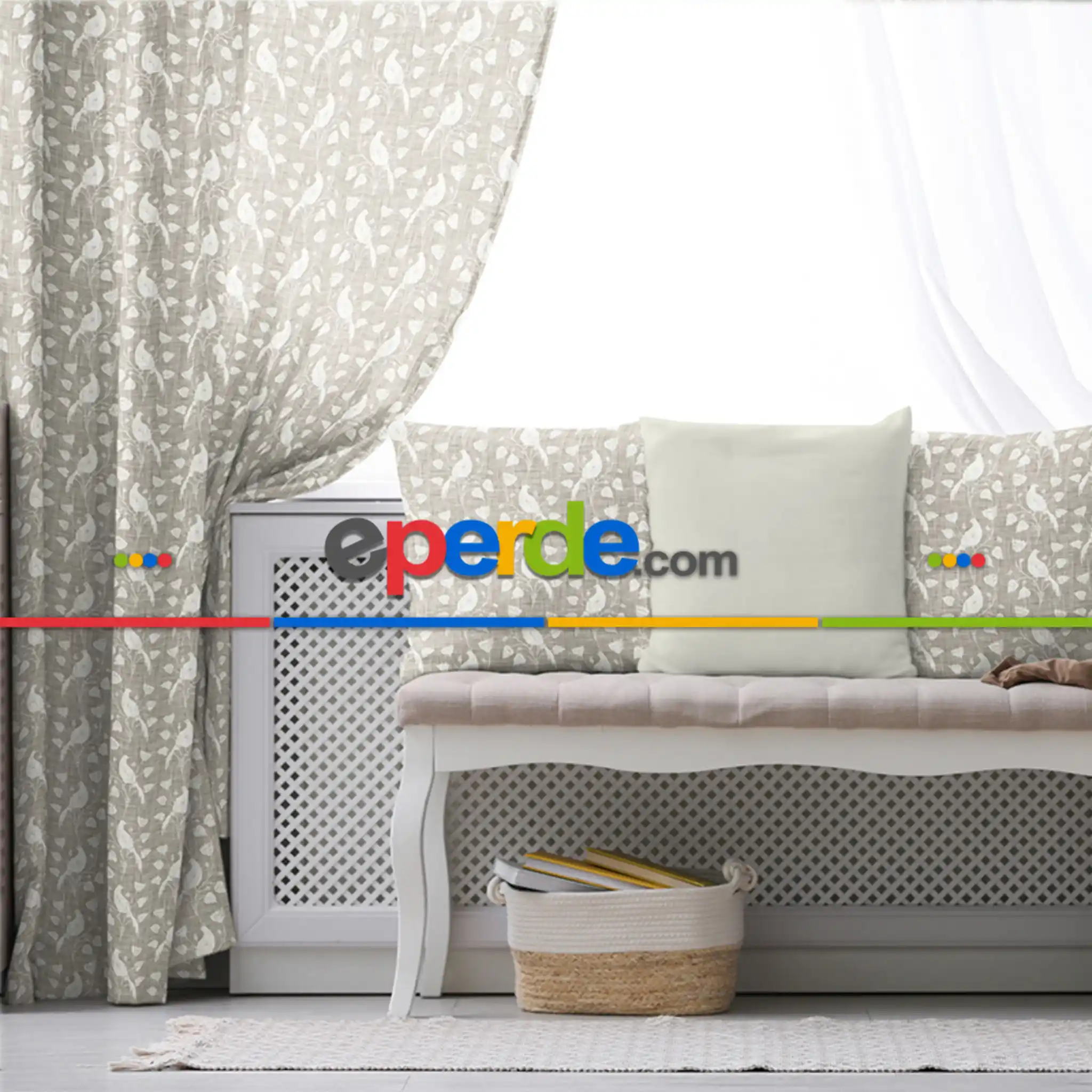 Oturma Odası Fon Perde Evim1597 Kumaşı Kalındır Duck Bezi Değildir- Mavi-beyaz