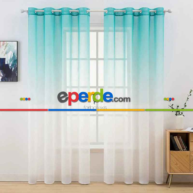 Yeşil Mint Renk Renkli Degrade Rustik Tül Perde