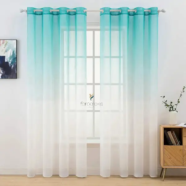 Yeşil Mint Renk Renkli Degrade Rustik Tül Perde