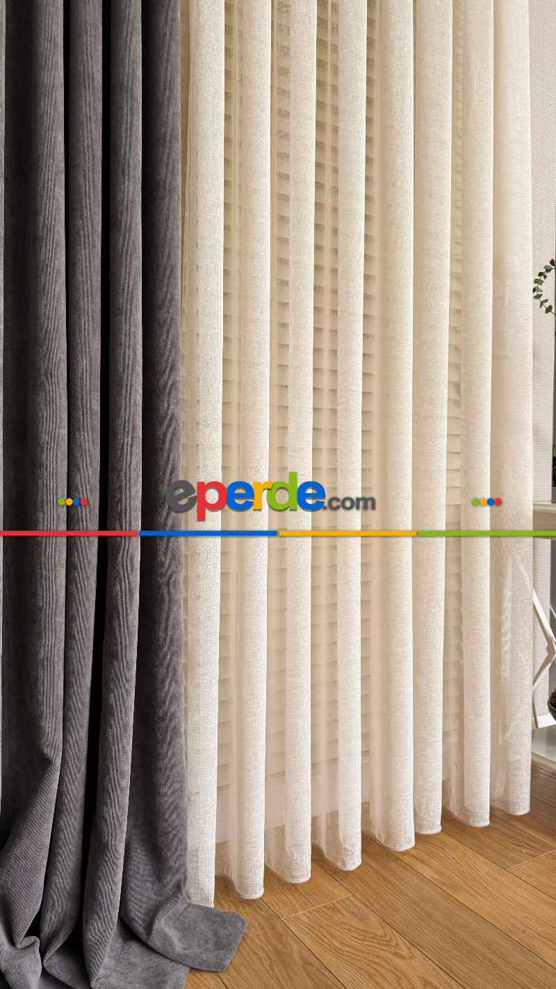 Bej Naturel Keten Düz Tül Perde, Premium Kalite Serisi, Eteği Kurşunlu - Beıge Folded Lınen
