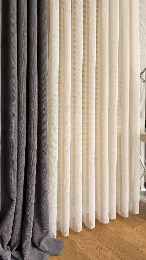 Yatak Odası Krem Rengi Naturel Keten Düz Tül Perde - Premium Kalite Serisidir, Eteği Kurşunludur.