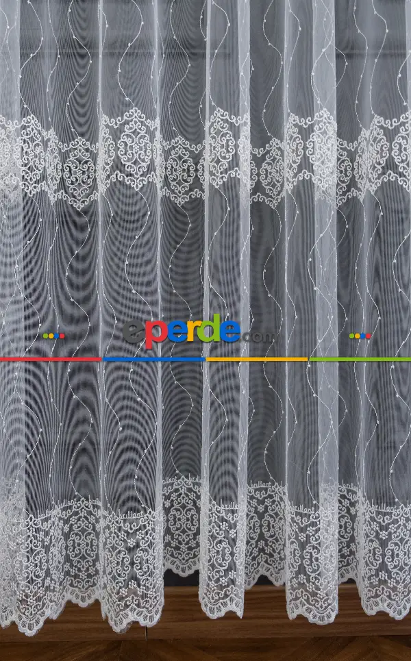 Brillant Tül Perde - Ela Brode İşlemeli Tül Perde - Damask Desenli Tül - Avangart Tül - Ottoman Tül