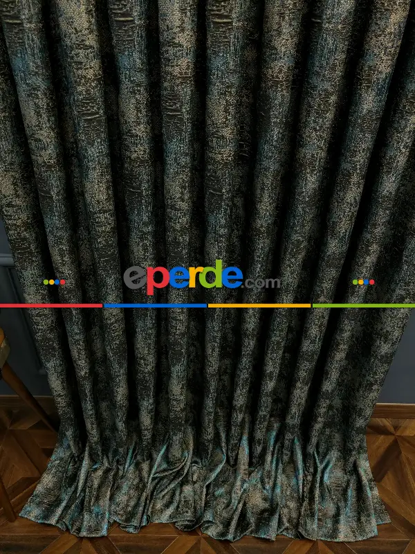 Yatak Odası Fon Patinedesenli Modern Desenli Jakarlı Fon Perde Yeni Seri 401- Gri-füme-antrasit-füme-turkuaz